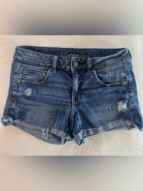 American Eagle Outfitters Blue Denim Frayed Hem Jean Shorts